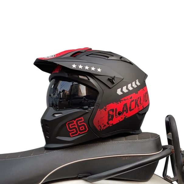 Motorradhelm mit abnehmbarem Schild und Plexiglasvisier ABS-Schale Integral Enduro mit Belüftung für Motorrad und Quad rot M