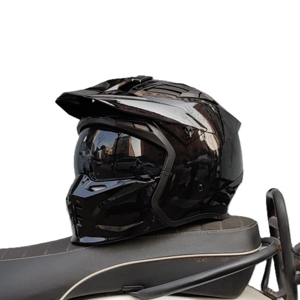Motorradhelm mit abnehmbarem Schirm und getöntem Visier ABS-Schale Integral Enduro mit Belüftung für Motorrad und Quad schwarz M