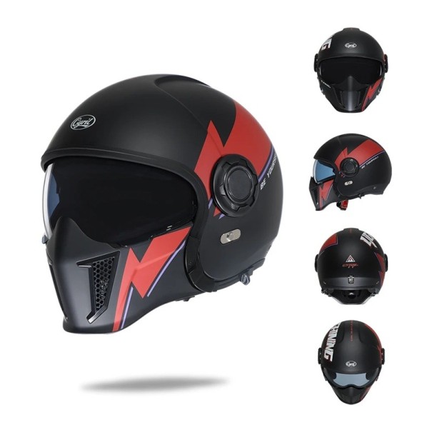 Motorradhelm Mit auffälligem grafischen Druck und abnehmbarer Gesichtsschutzmaske Größe M 57-58 cm ABS-Schale und EPS-Innenschicht Gesichtsschutz rot