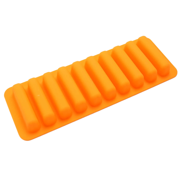 Moule à glace en silicone 25×9×7,5 cm Moule créatif avec 10 compartiments Silicone alimentaire pour glaces, puddings, chocolats, utilisation bar orange