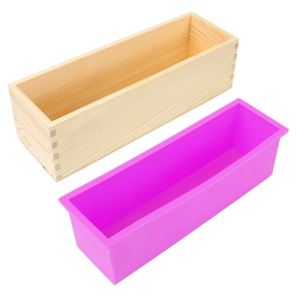 Moule en silicone pour la cuisson en forme de parallélépipède avec boîte en bois sans couvercle Pain Gâteau Sucré et salé Cuisson Moulages en cire Résine Antiadhésif 1