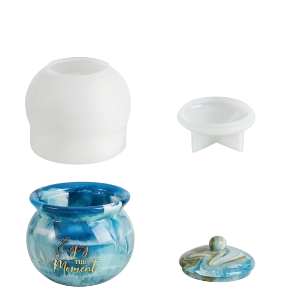 Moule en silicone pour résine 9 x 7,5 cm Moule pour boîte avec couvercle Récipient rond Fabrication manuelle de décorations et de boîtes à bijoux 1