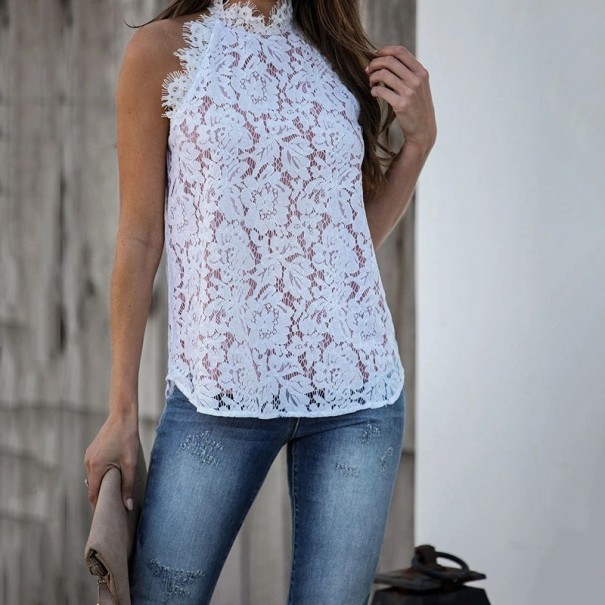 Mouwloze kanten top voor dames wit S