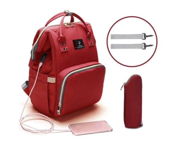 Multifunctional Changing Backpack with USB red