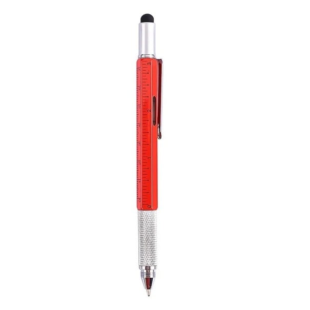 Multifunctional Pen with Ruler, Stylus, Spirit Level and Screwdrivers for Touch Screens and Repairs red