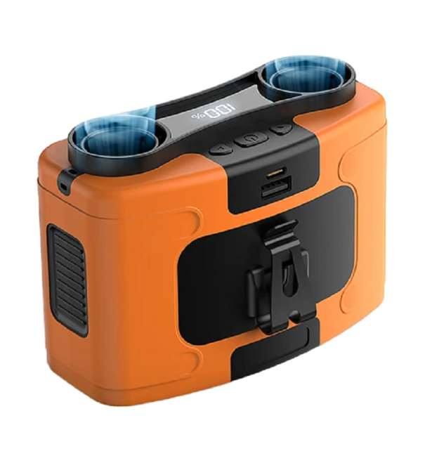 Multifunctioneel apparaat met een USB-C riemclip Powerbank met ingebouwde zaklamp en twee ventilatoren 20000 mAh Waterdichte draagbare ventilator oranje