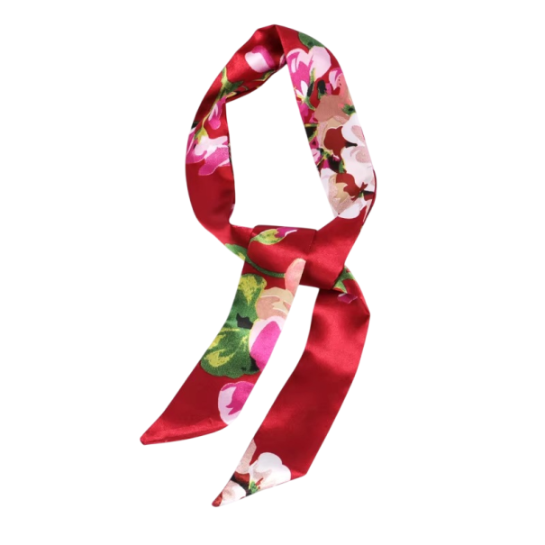 Multifunctionele dames sjaal 4 × 100 cm Kleine lange smalle print Mode sjaal voor het hoofd Haarband Handvatdecoratie voor tas rood
