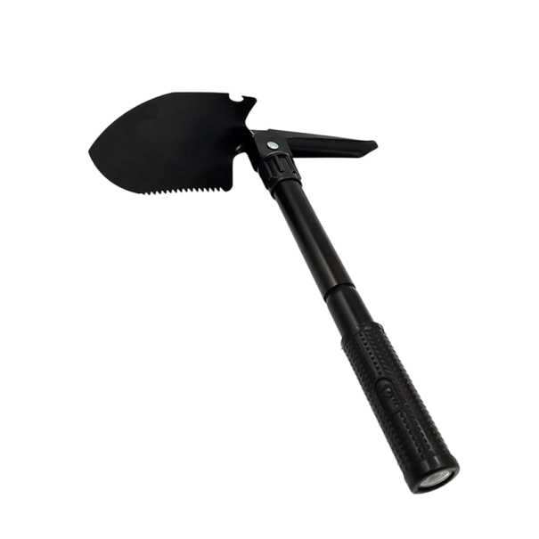 Multifunctionele opvouwbare kampeerschep en schoffel 41,5 cm Opgevouwen 12 x 12,5 cm Met koffer Draagbaar overlevingsgereedschap Buitenwandelen zwart