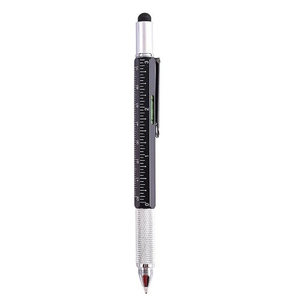 Multifunctionele pen met liniaal, stylus, waterpas en schroevendraaiers voor touchscreens en reparaties zwart