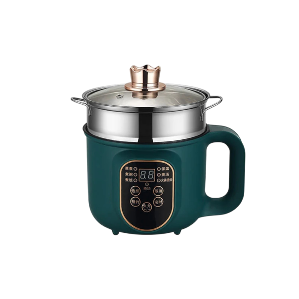 Multifunkční elektrický hrnec 1,2 l 600 W s napařovačem a vařičem rýže zelený kompaktní hrnec na polévky, nudle a vejce 1