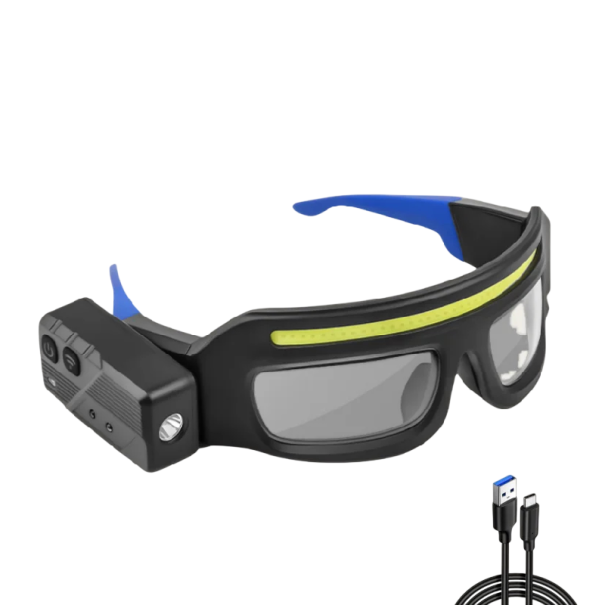 Multifunkční svítilna na brýle s USB-C nabíjením 16x8x6 cm ABS voděodolná LED svítilna na čtení, práci i venkovní použití modrá