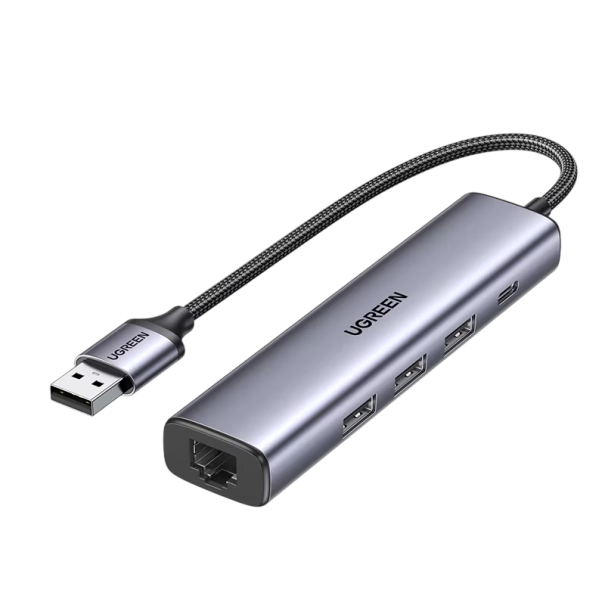 Multifunktionaler USB-Hub mit RJ45 LAN 1000Mbps und 3× USB 3.0-Ports, Aluminium-Gehäuse, grauer Adapter für Laptop PC MacBook