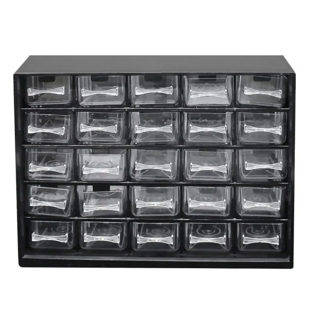 Multifunktionel opbevaringsboks til værktøj Organisator til skruer Plastboks med skuffer 29,1 x 22,5 x 12,3 cm sort