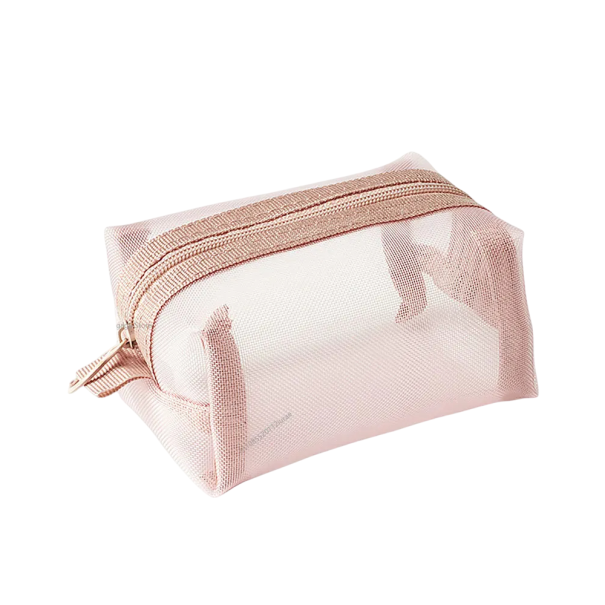 Multifunktionel opbevaringspose 11 x 7 x 5 cm Åndbar mini taske af net Nylonvaskepose Møntpung Let rejsetaske med lynlås rosa