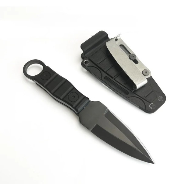 Multifunktionel overlevelseskniv 18 cm med skede Dobbeltsidet rustfrit stålklinge Udendørs taktisk kniv Camping Vandring Friluftsudstyr 1