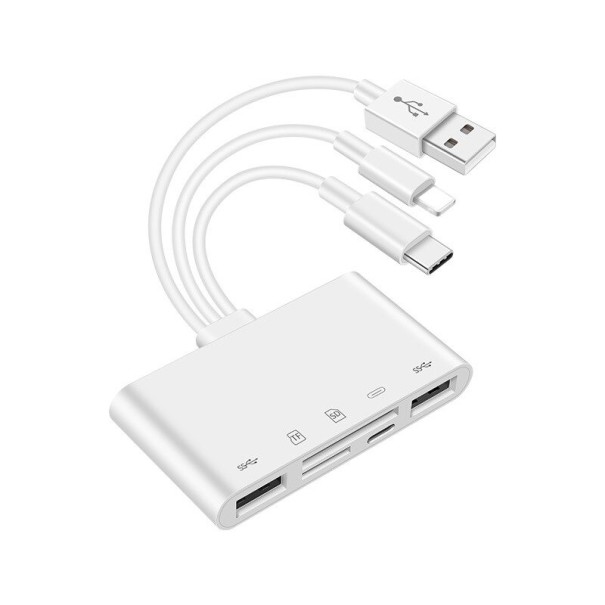 Multifunktionel USB / USB-C / Lightning-hukommelseskortlæser 1