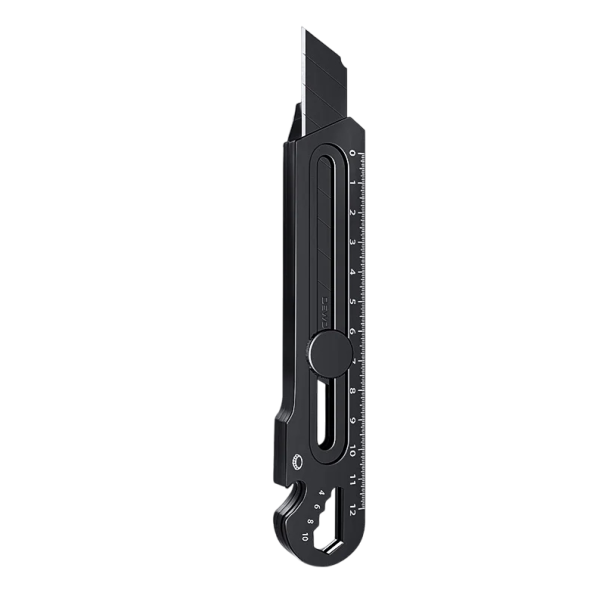Multifunktionell fällkniv 15,3 cm Metallkropp Skärande Öppningsskruvar och lock Linjal Svart universalkniv Exakt bladjustering svart
