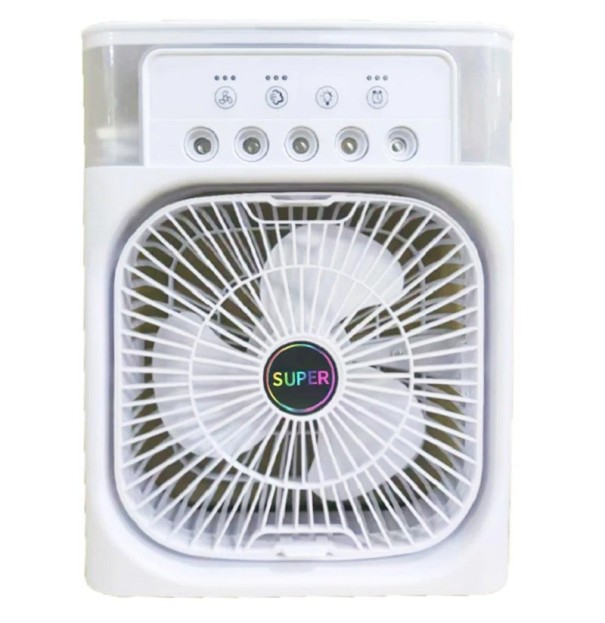 Multifunktionell fläkt 10W bärbar hemluftkonditionering Vattenkylningsluftfuktare med LED-nattljus Kompakt luftkylare 26 x 21 cm