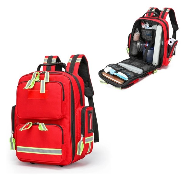 Multifunktionell ryggsäck första hjälpen kit tom 41x29x20 cm Medicinsk ryggsäck med reflekterande element Vattentät Oxford för första hjälpen utomhus