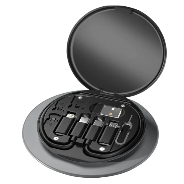 Multifunktionell USB-kabelsats med adaptrar 60W PD Snabbladdning 3A Lightning Micro USB TYPE-C förvaringsbox Laddare Travel Box svart