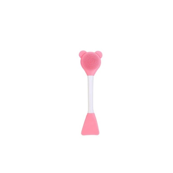 Multifunktionellt dubbelsidigt ansiktsvårdsverktyg Björnformat silikonhuvud för ansiktsrengöring och maskapplicering Spatel 15 x 3 cm rosa