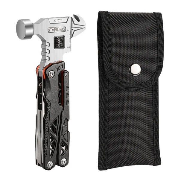 Multifunktionswerkzeug Hammer Zange Messer Schraubendreher 8,5×17 cm faltbar Edelstahl für Camping Reparaturen und Notfälle schwarz
