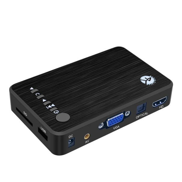 Multimedia-Player mit HDMI, VGA und AV-Ausgang, Wiedergabe von USB und SD-Karte, optischer Audioausgang, Metallgehäuse, Schwarz, für TV und Projektor
