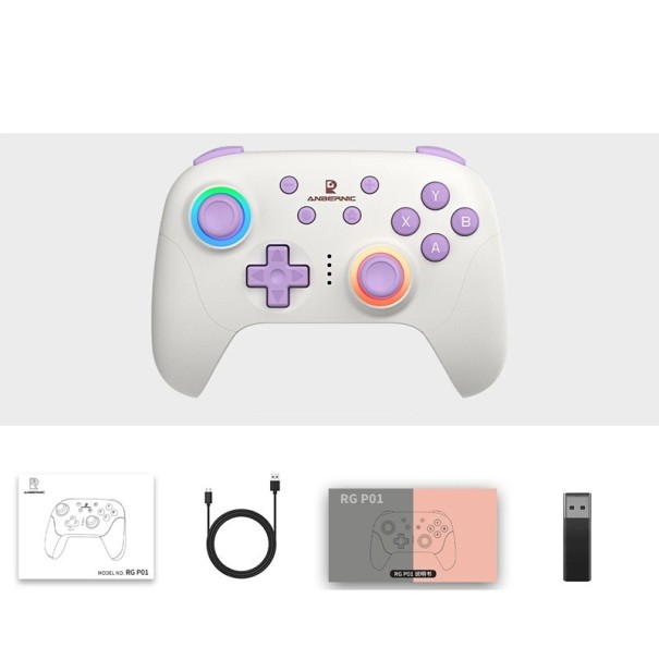 Multiplatform RGB draadloze controller met gyroscoop, Hall-effectschakelaars en programmeerbare knoppen voor PC Steam Switch Android iOS wit