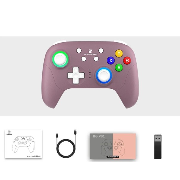 Multiplatformní RGB bezdrátový ovladač s gyroskopem, Hall efekt spínači a programovatelnými tlačítky pro PC Steam Switch Android iOS fialová