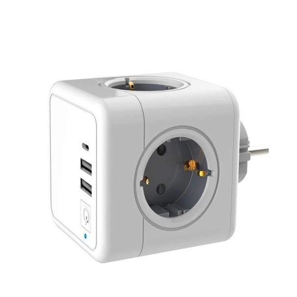 Multiplicador de tomada 2x USB, 1x USB-C, 4x tomada preto