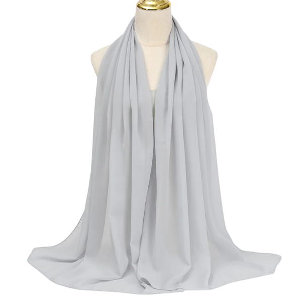 Muslimský šifonový hidžáb 175x70 cm lehký splývavý šátek pro každodenní nošení, modlitební oděv i vrstvení outfitů světle šedá