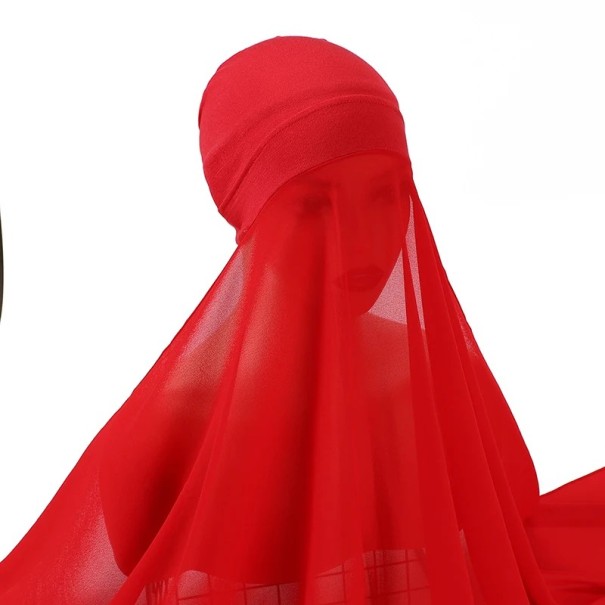 Muslimský šifonový hidžáb 180x72 cm s lehkým průsvitným materiálem pro každodenní nošení a zakrytí obličeje červená