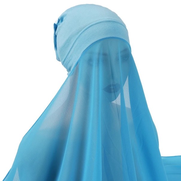 Muslimský šifonový hidžáb 180x72 cm s lehkým průsvitným materiálem pro každodenní nošení a zakrytí obličeje modrá