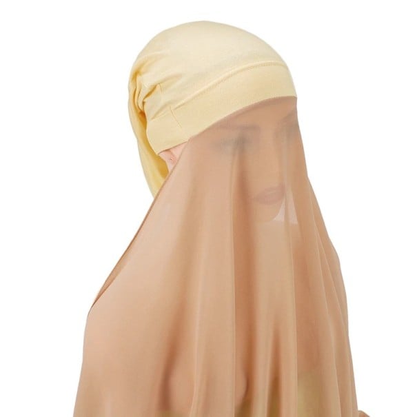 Muslimský šifonový hidžáb 180x72 cm s lehkým průsvitným materiálem pro každodenní nošení a zakrytí obličeje světle žlutá
