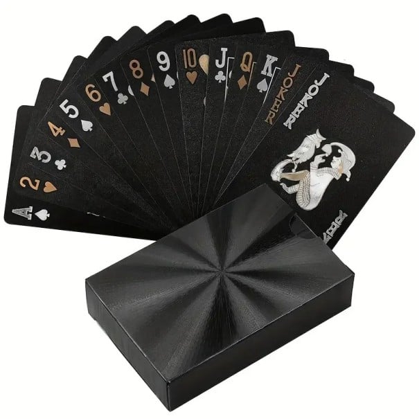 Mustat muoviset pelikortit 55 palaa vedenpitävällä pinnalla ja ylellisellä kohokuvioinnilla 57 x 87 mm elegantti setti pokeriin, jokereihin 1
