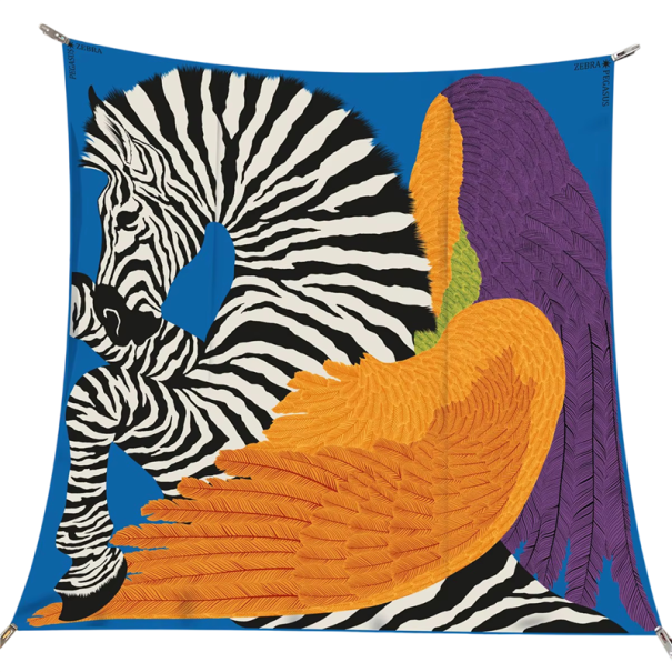 Mythical Zebra in a Silk Story Square Multifunctional Scarf for Head, Neck and Body Women's Fashion Statement blue