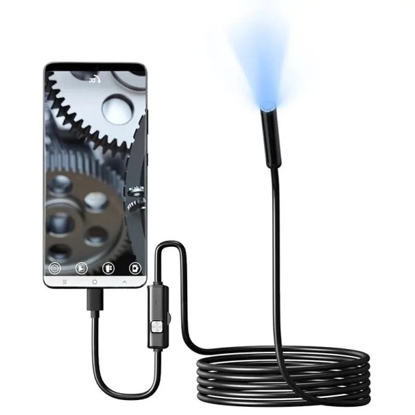N500-M 7mm IP67 LED 3i1 USB Type-C endoskopkamera til Android PC Fleksibelt inspektionskamera til rør og motorer 2m 1