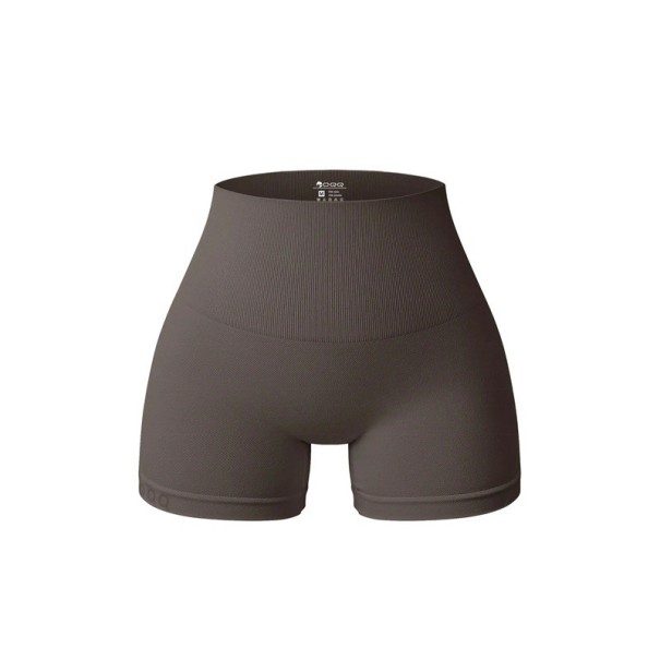 Naadloze sportshorts met hoge taille voor dames, elastische trainingsshorts, naadloze sportleggings en comfortabele shorts voor sport. bruin L