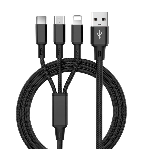 Nabíjací kábel Micro USB / USB-C / Lightning čierna