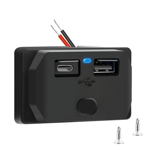 Nabíjačka do auta 2 porty USB-C + USB-A 30W rýchlonabíjanie Dual PD QC3.0 12-24V nylon čierna s voltmetrom pre auto a motorku
