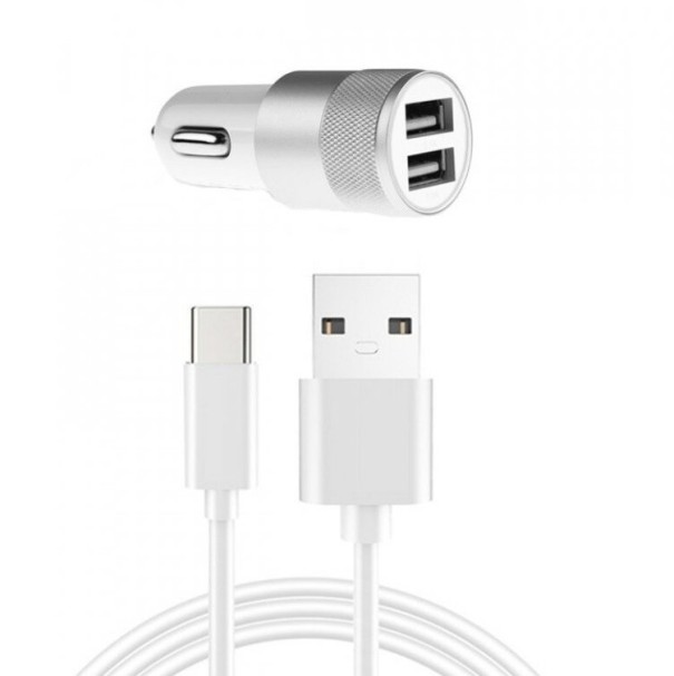 Nabíjačka do auta Dual USB s káblom K851 biela