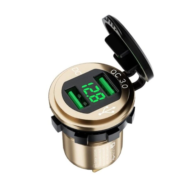 Nabíjačka do auta Dual USB s krytkou K807 zlatá