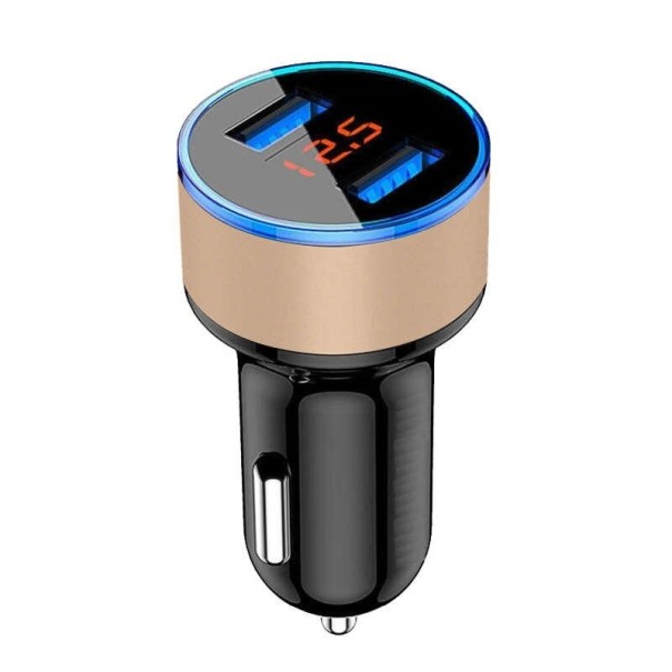 Nabíjecí adaptér do auta Dual USB s LED displejem zlatá