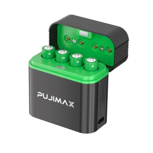 Nabíječka baterií PUJIMAX se 4 ks AAA baterií 1,5 V 1100 mWh Li-ion znovunabíjecí výstup 5 V a 2 A Černá Pro ovladače a hračky i myši 1