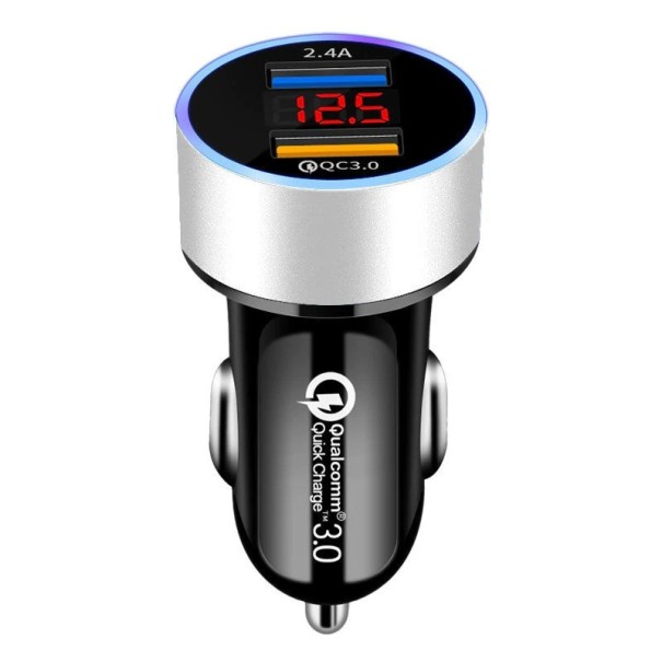 Nabíječka do auta Dual USB Quick Charge stříbrná