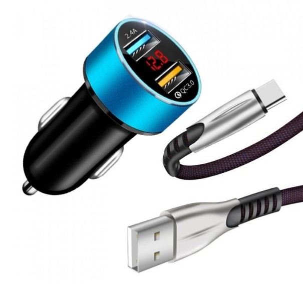 Nabíječka do auta Dual USB s kabelem K817 modrá