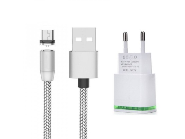 Nabíječka Dual USB s magnetickým kabelem Micro USB bílá