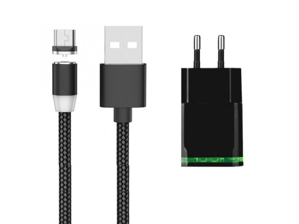Nabíječka Dual USB s magnetickým kabelem Micro USB černá