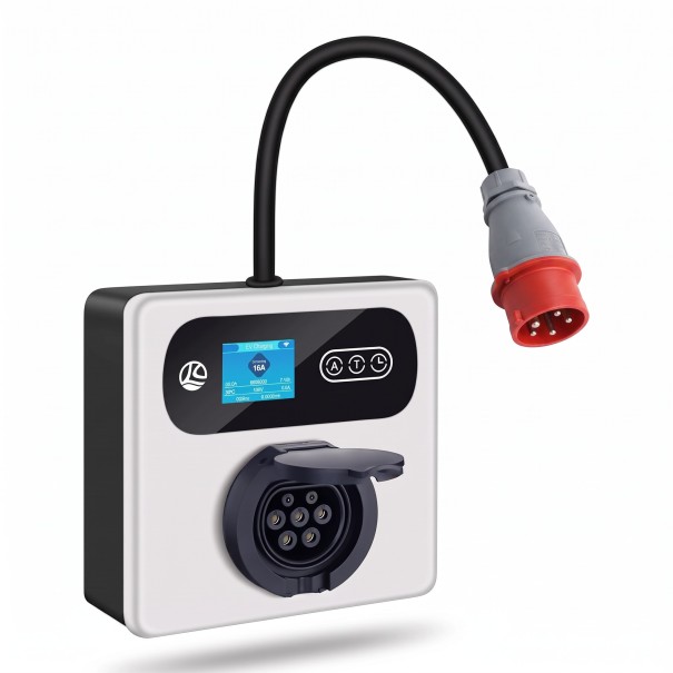 Nabíječka pro elektromobily 11 kW 16 A 3fázová, nástěnný wallbox CEE na Type 2, LCD displej a Wi-Fi, IP54, bílá, domácí i mobilní nabíjení 1