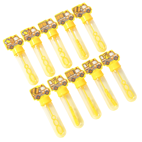 Nadadeiras para bolhas com motivo de veículos de construção 10 unid 14 cm Frascos de plástico amarelos para bolhas sem líquido Decoração para festa de crianças 1